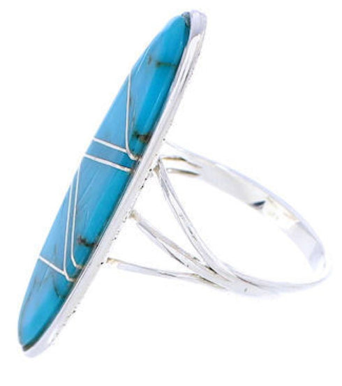 Sterling Silver Turquoise Inlay Ring Size 7-3/4 YX33646